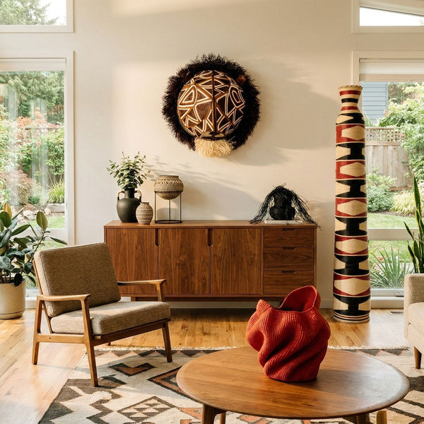 How to display handwoven art: room-by-room placement guide for Agaseke, Wounaan, Werregue, and Bolgatanga baskets.