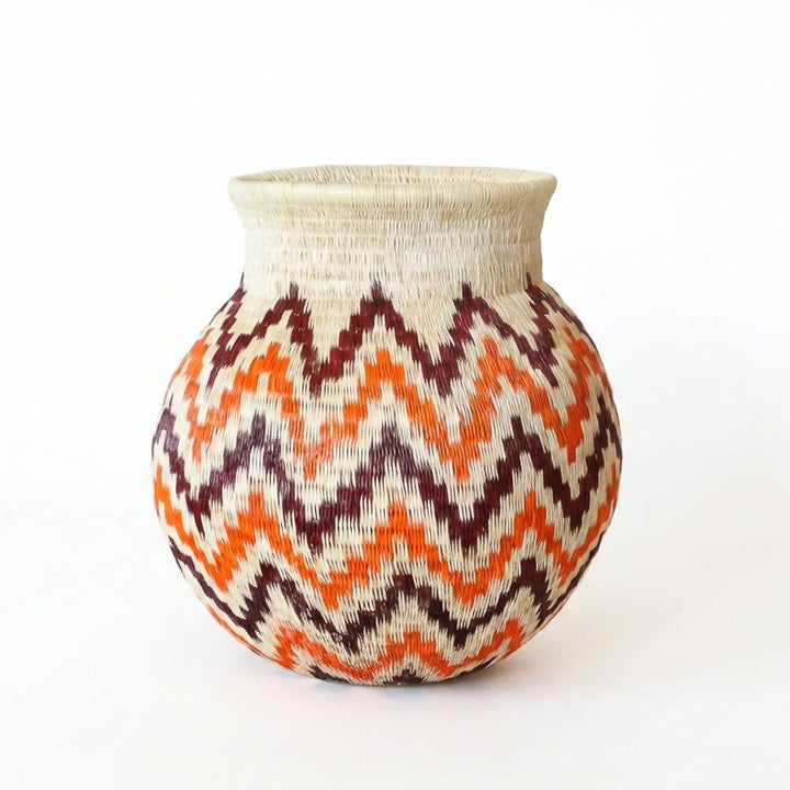 Flame Stitch Jar, one of one werregue basket handwoven by Wounaan weavers in Chocó, Colombia