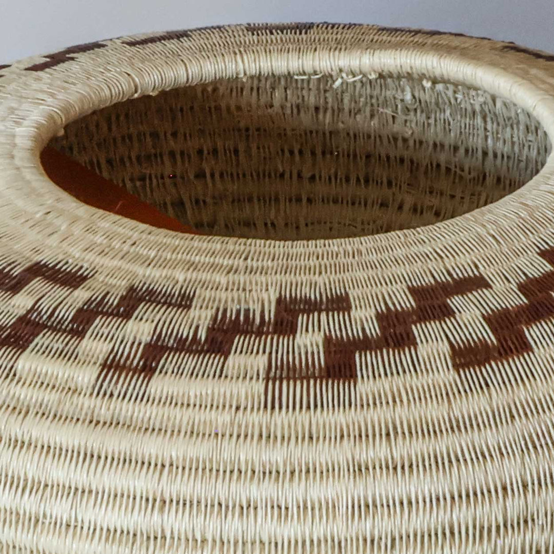 Earth Steps Disc, one of one werregue basket handwoven by Wounaan weavers in Chocó, Colombia, weave detail