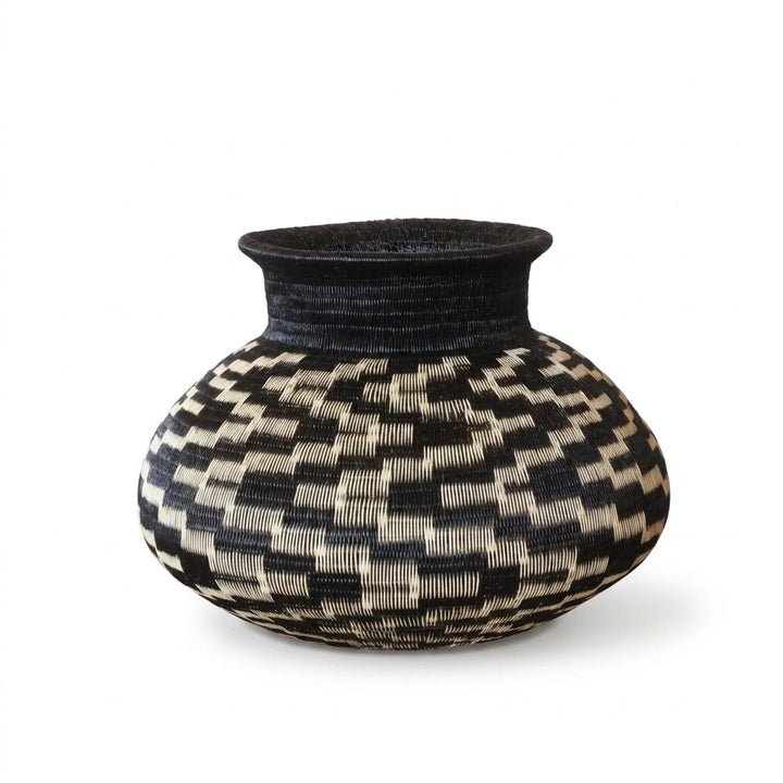 Scattered Steps Jar, one of one werregue basket handwoven by Wounaan weavers in Chocó, Colombia