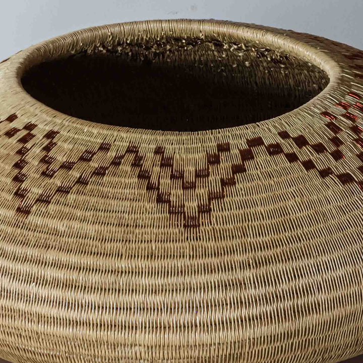 Copper Crown Vessel, one of one werregue basket handwoven by Wounaan weavers in Chocó, Colombia, weave detail