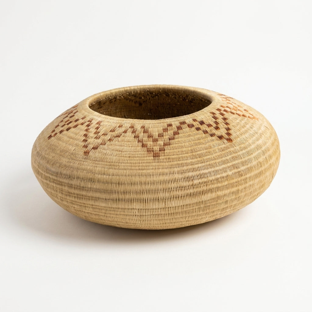 Copper Crown Vessel, one of one werregue basket handwoven by Wounaan weavers in Chocó, Colombia