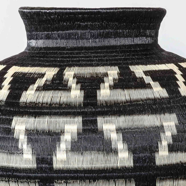 Bold Keys Globe, one of one werregue basket handwoven by Wounaan weavers in Chocó, Colombia, weave detail