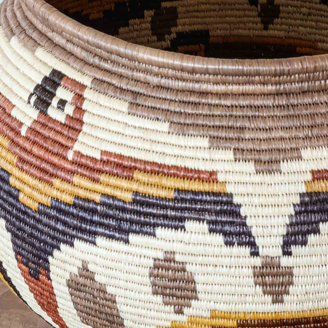 Toucans & Macaws Woven Basket, one of one vintage basket handwoven by Wounaan weavers in Panama, weave detail