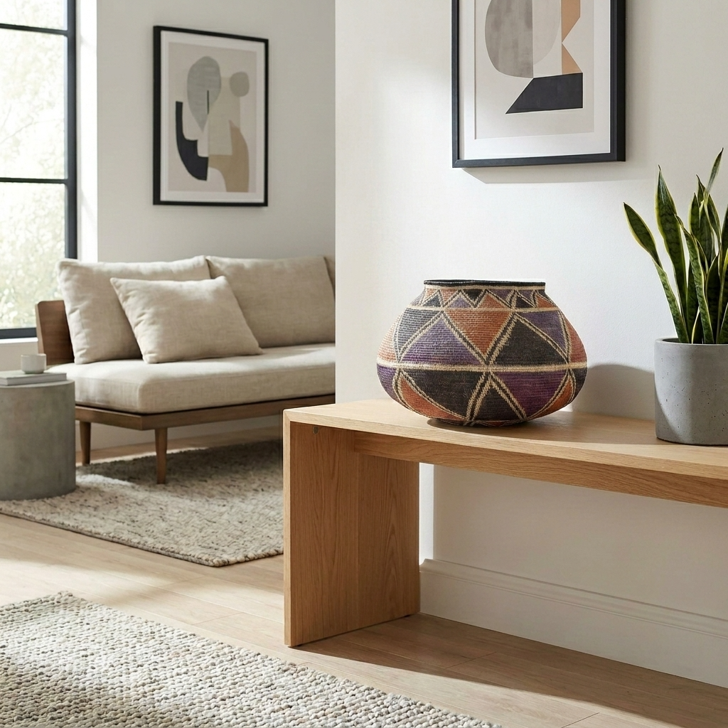 Geometric Eclipse Wounaan Basket - Handmade Panama Art