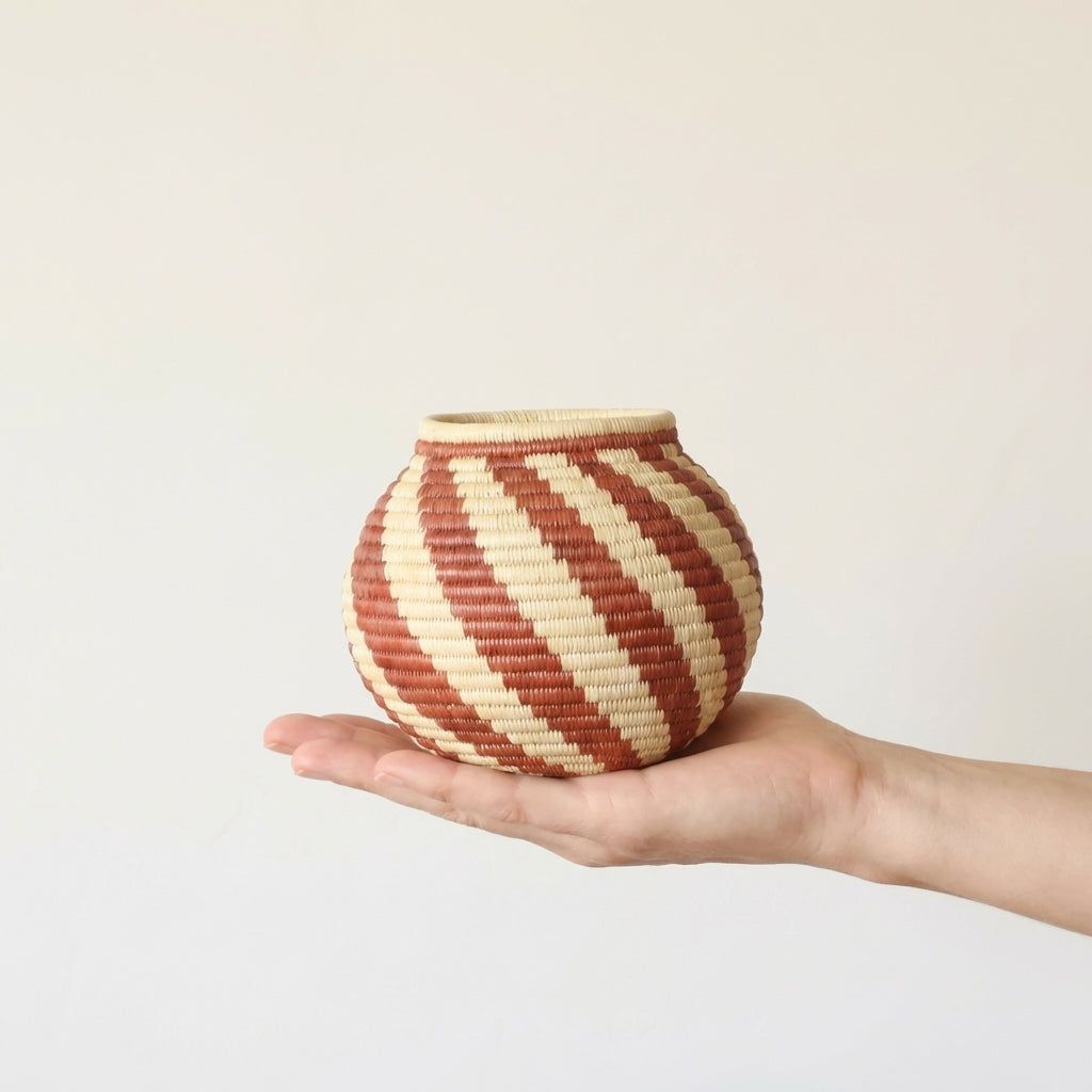 Mini spiral flame woven basket handmade by Wounaan artisans from Panama Darién rainforest