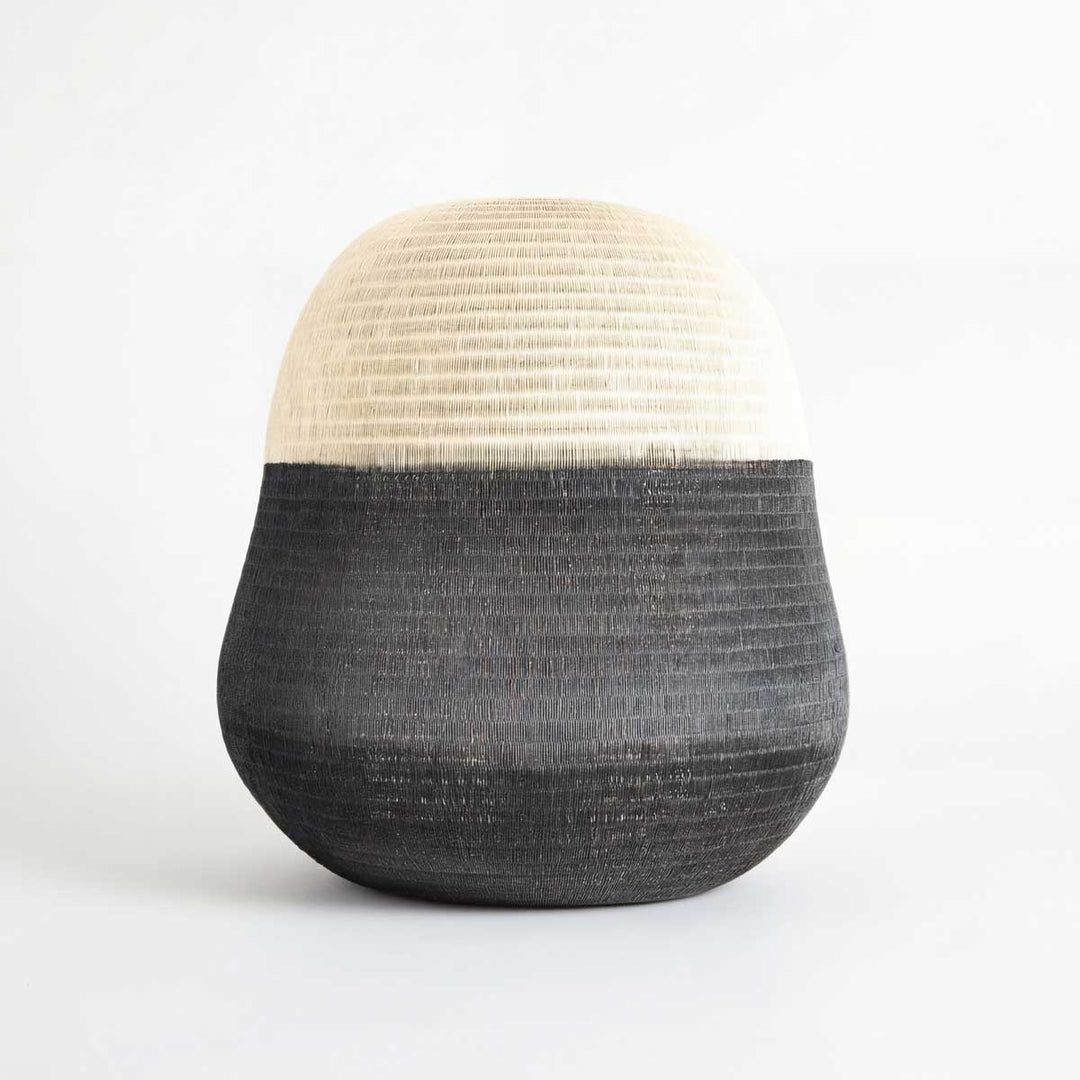 Black & Ivory Decorative Woven Basket - Handmade Art
