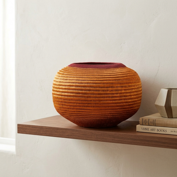 Radiant Horizon Decorative Woven Basket - Handmade Art