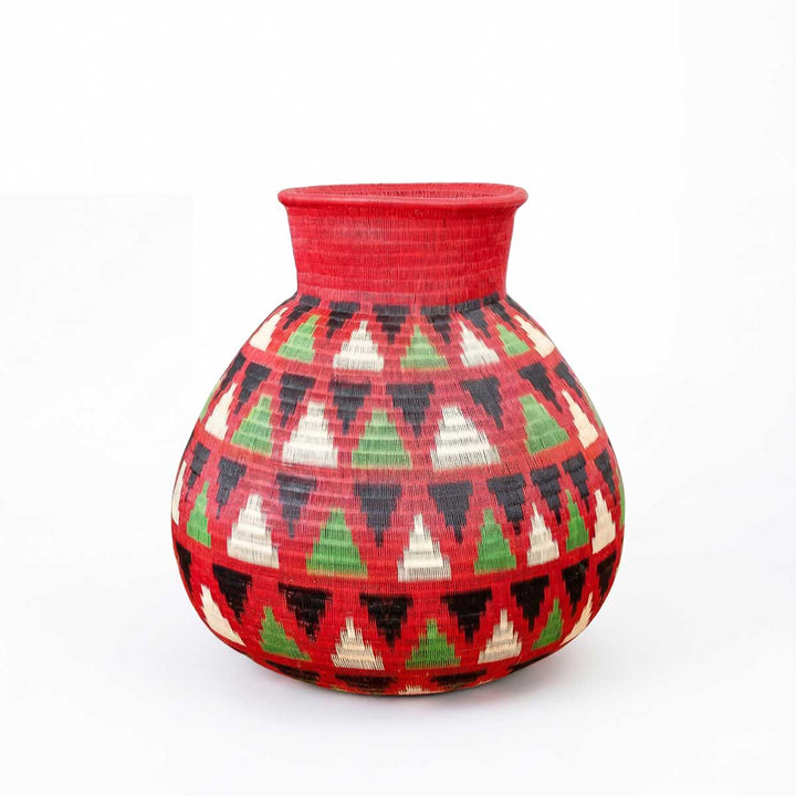 Crimson Echo Decorative Woven Basket - Handmade Art