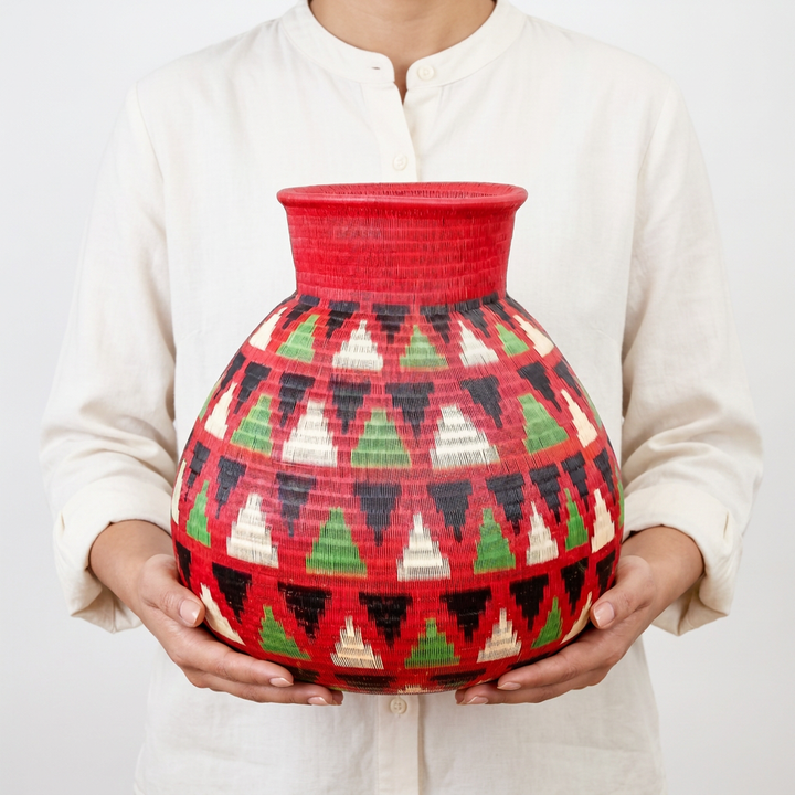 Crimson Echo Decorative Woven Basket - Handmade Art