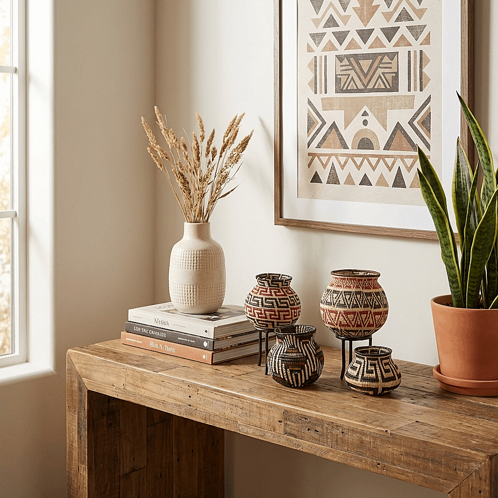 Nightfall Rhythm Mini Woven Basket - Dark Geometric Design