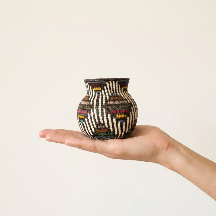 Nightfall Rhythm Mini Woven Basket - Dark Geometric Design