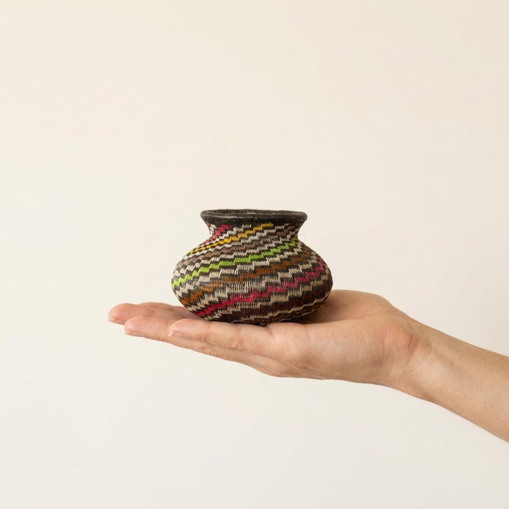Mini Chromatic Weave Basket - Handwoven Palm Art