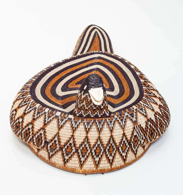 Handwoven serpent-billed duck spirit ceremonial mask by Embera artisans from Panama Darién rainforest