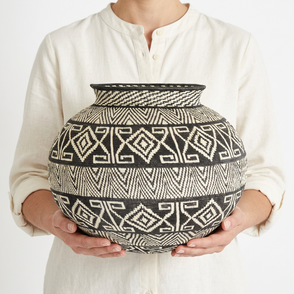 Diamond Echo Vessel - Handwoven Decorative Basket