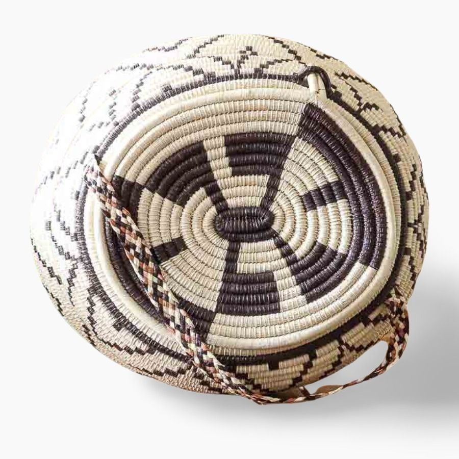 Top view of decorative woven basket showing depth and traditional palm fiber craftsmanship from Panama