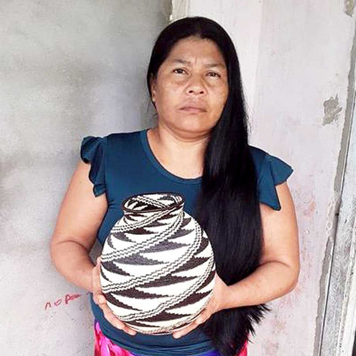 Black Feather Geometric Wounaan Basket - Handmade