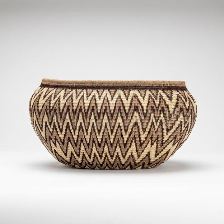 Grey Chevron Oval Decorative Basket - Handwoven Art