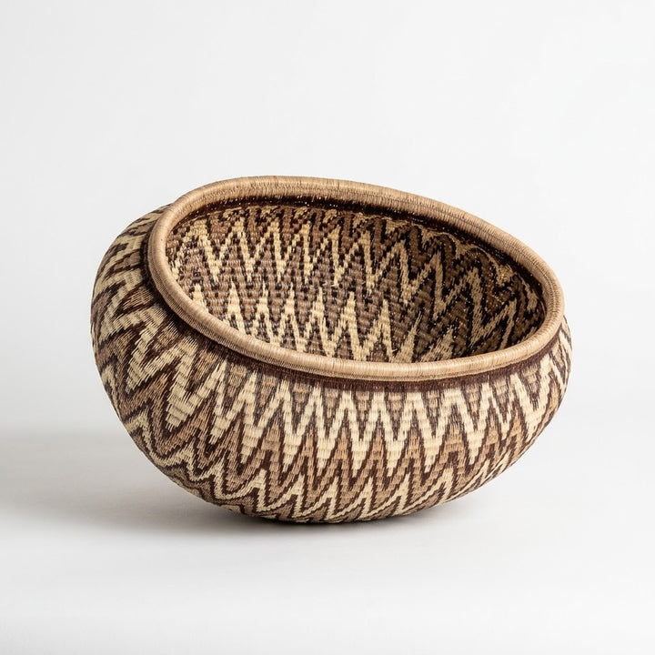 Grey Chevron Oval Decorative Basket - Handwoven Art