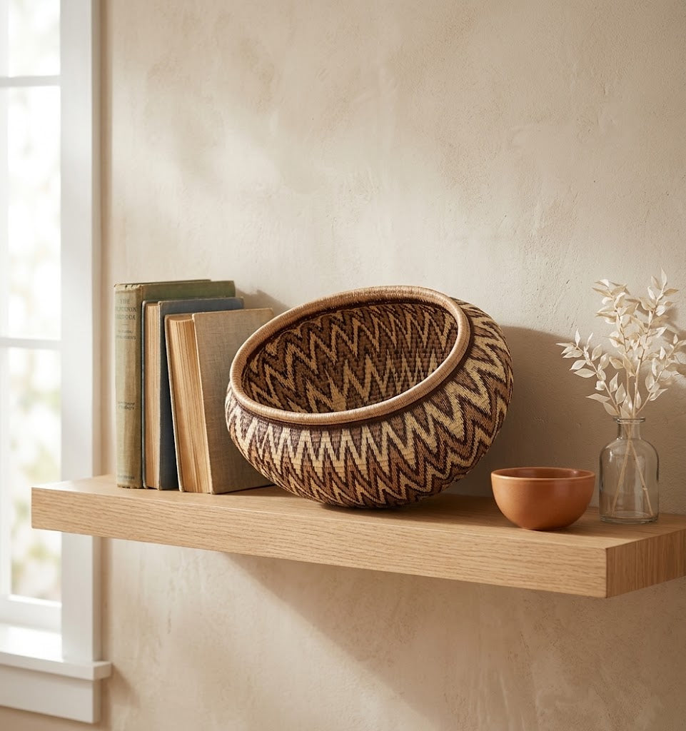 Grey Chevron Oval Decorative Basket - Handwoven Art