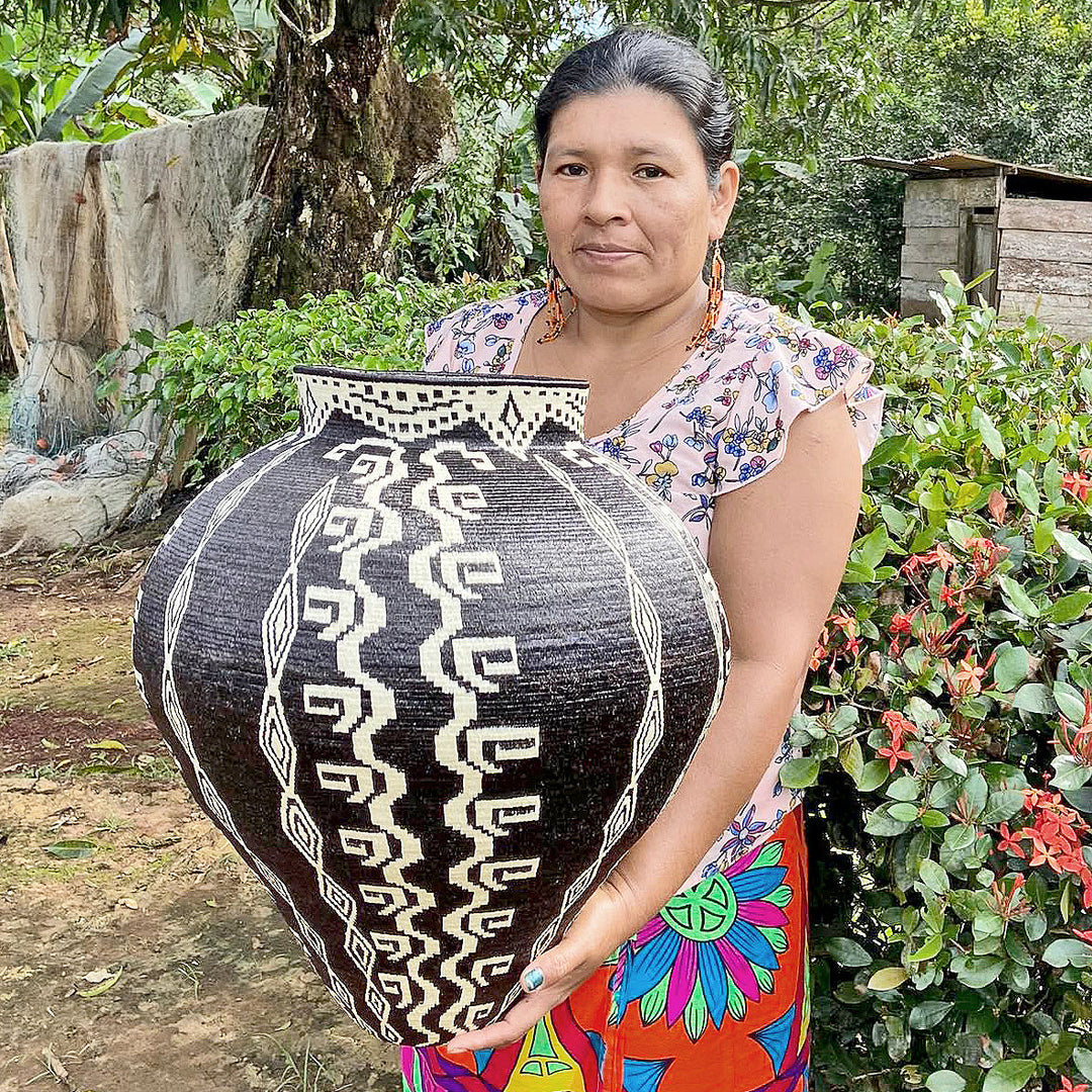 Tapered Columns on Black - Panama Wounaan Basket