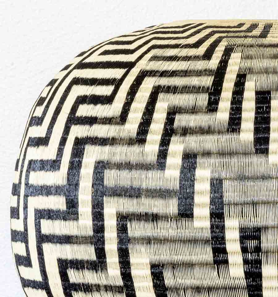Close-up detail of the weave on the Open Top Black Lightning werregue basket from the Choco, Colombia