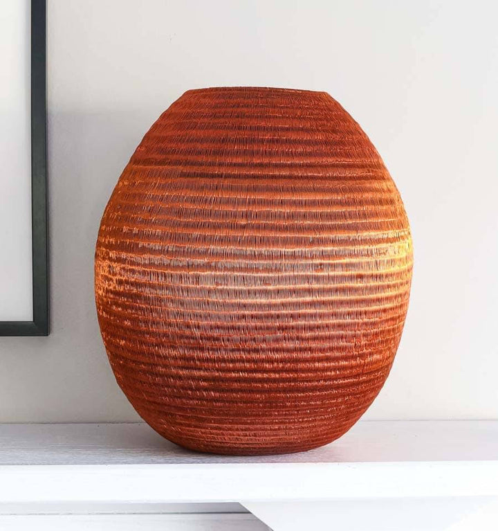 Large Copper Vessel – geometric motif – woven basket – baskets – handwoven in Colombia