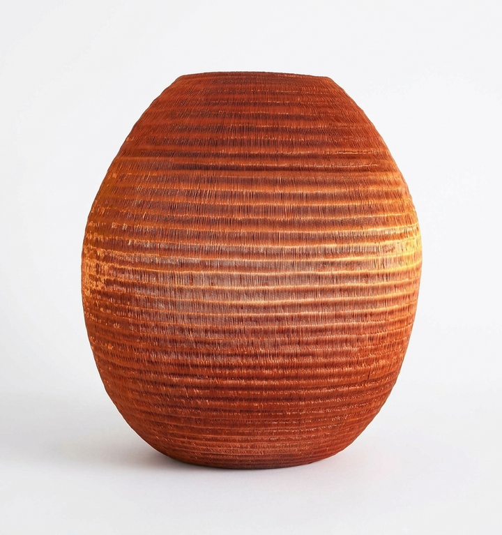 Large Copper Vessel Basket - Handwoven Decorative Art