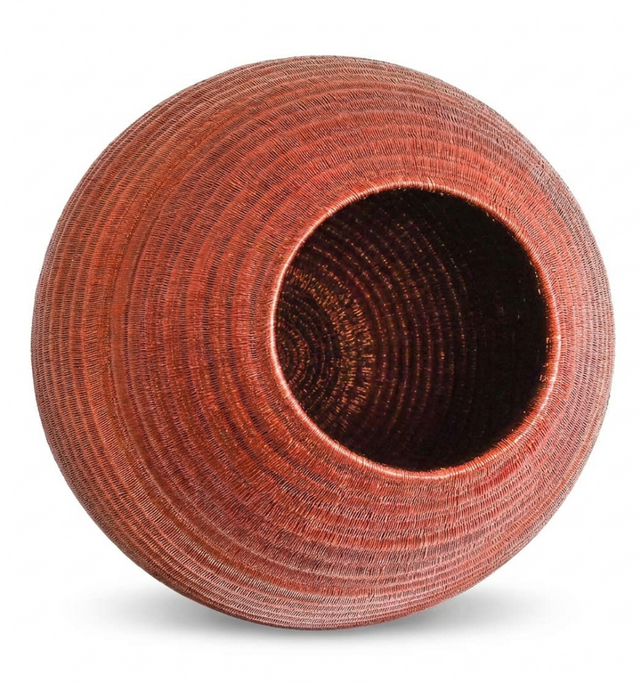 Large Copper Vessel Basket - Handwoven Decorative Art