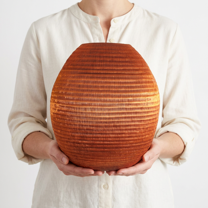 Large Copper Vessel Basket - Handwoven Decorative Art