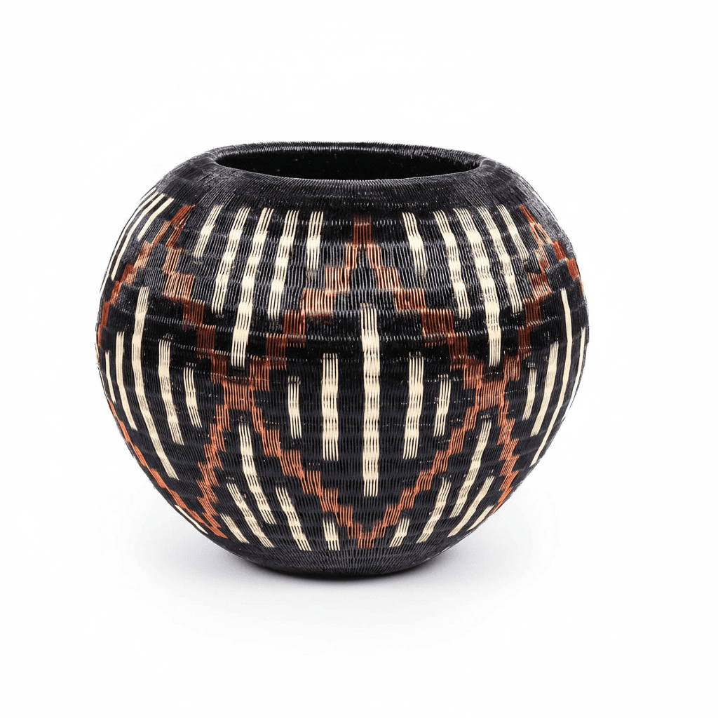 Side view showing dimensional coil weaving and sculptural form