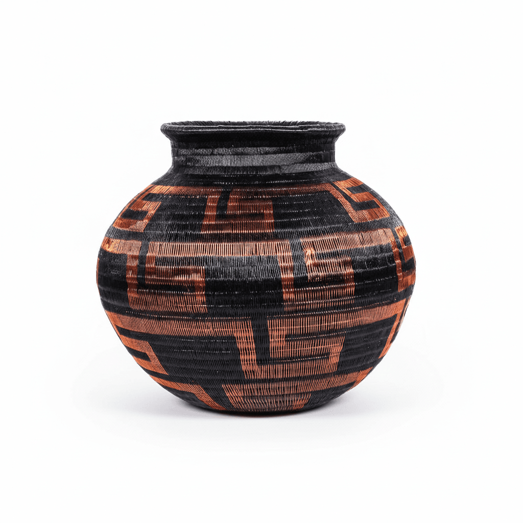 Side view showing vessel form and depth of geometric weave pattern