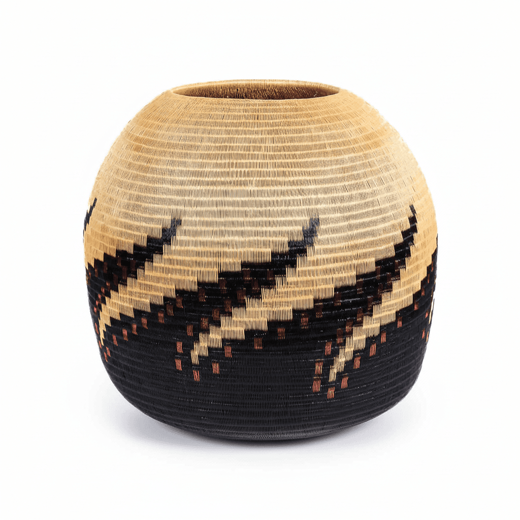 Close-up of Wounaan coil weaving showing tentacle pattern detail in chunga and werregue palm fiber