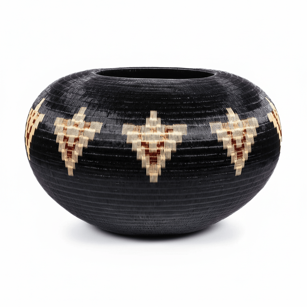 Side view showing shallow bowl profile and horizontal banding pattern