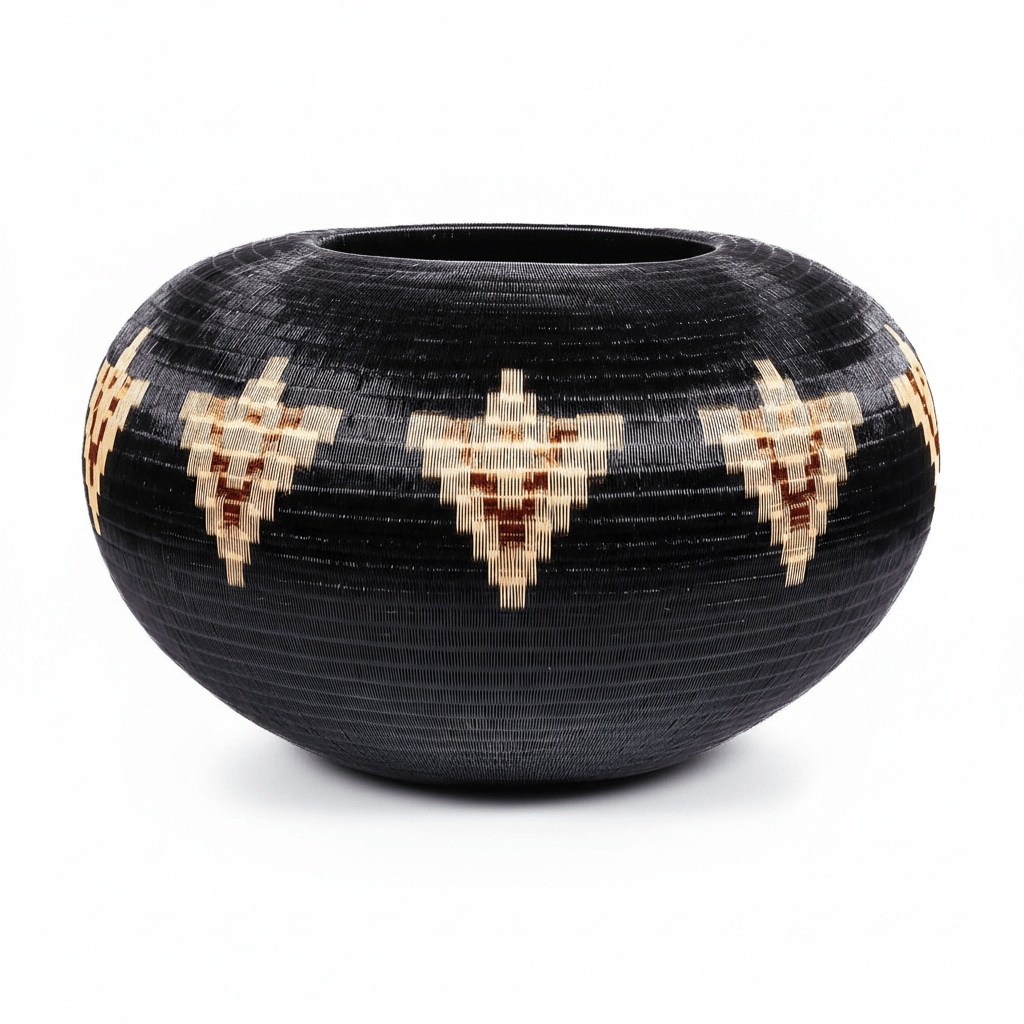 Side view showing shallow bowl profile and horizontal banding pattern