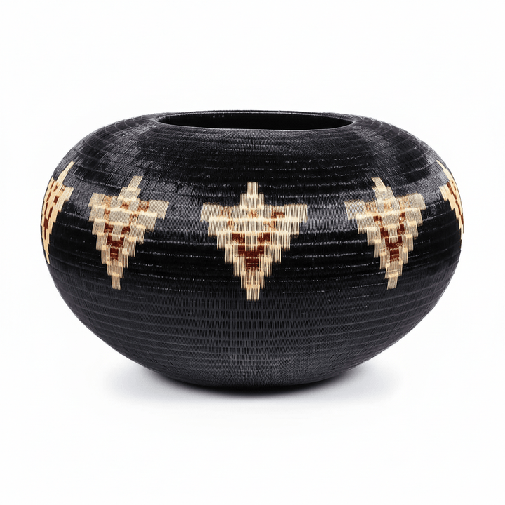Side view showing shallow bowl profile and horizontal banding pattern