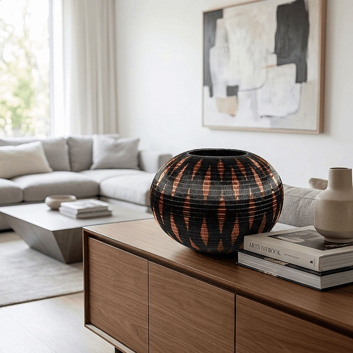 Geometric Sentinel Basket - Handwoven decorative Basket