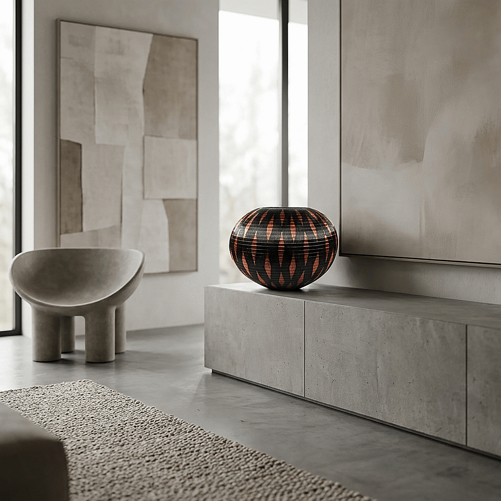 Geometric Sentinel Basket - Handwoven decorative Basket