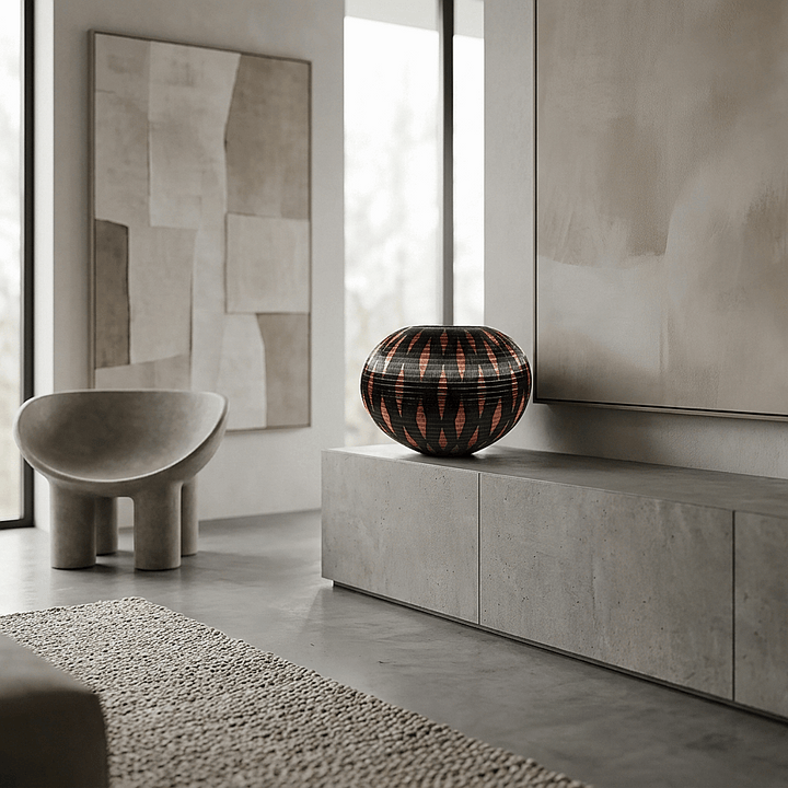 Geometric Sentinel Basket - Handwoven decorative Basket