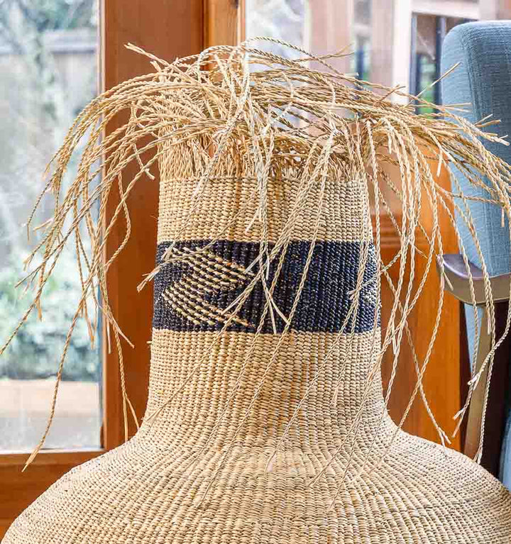 Close-up zigzag pattern hairy weave texture Ghana basket traditional craftsmanship