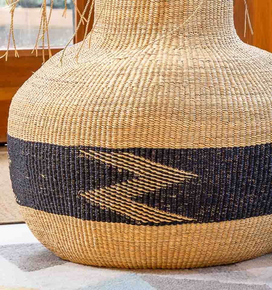 Close-up zigzag pattern hairy weave texture Ghana basket traditional craftsmanship