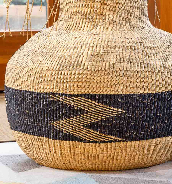 Close-up zigzag pattern hairy weave texture Ghana basket traditional craftsmanship