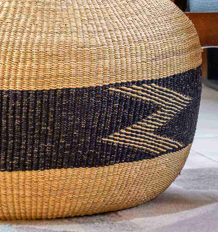Close-up zigzag pattern hairy weave texture Ghana basket traditional craftsmanship