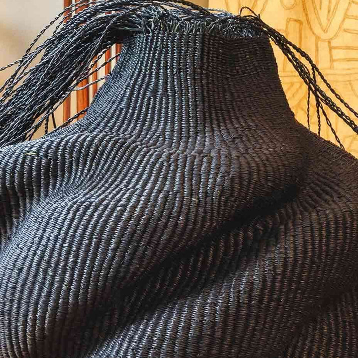 Close-up of hairy textured elephant grass weave showing traditional Ghana weaving technique