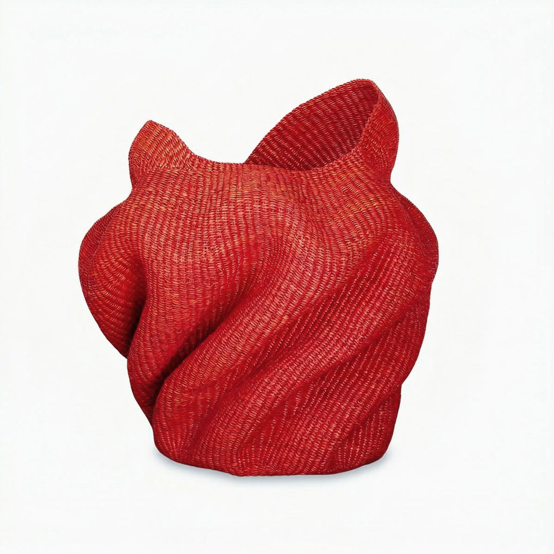 Crimson Wave Handmade Basket - Sculptural Ghana Woven Decor