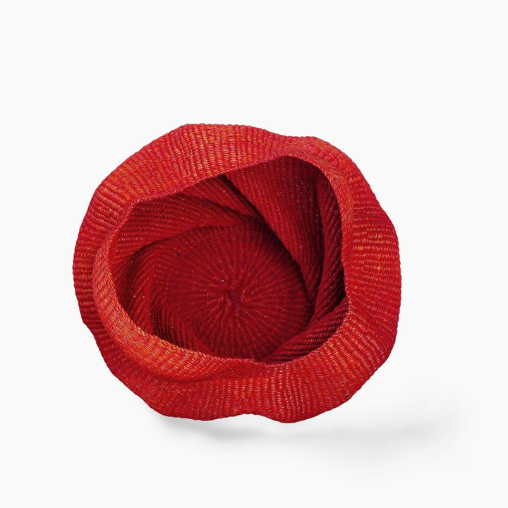 Crimson Wave Handmade Basket - Sculptural Ghana Woven Decor