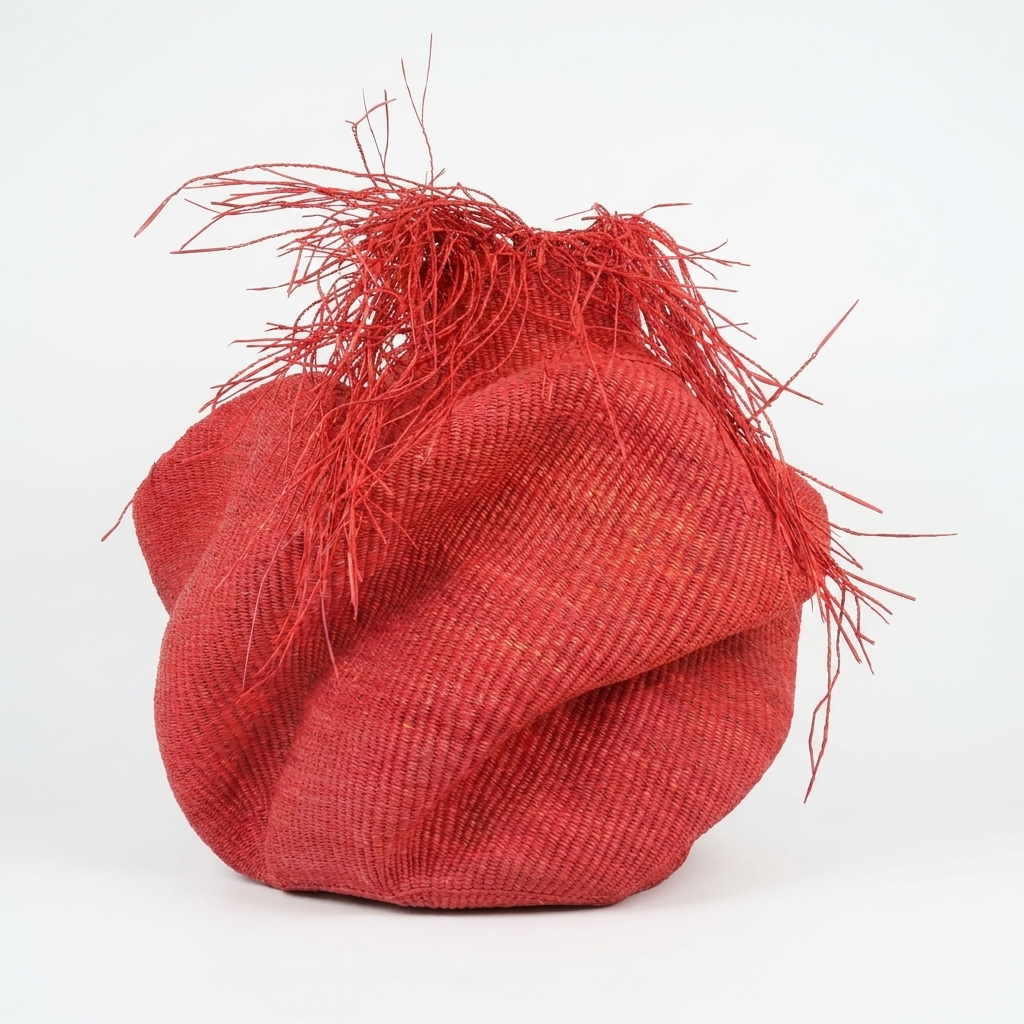 Hairy Red Wavy Basket | Rust Coil, Handwoven Ghana