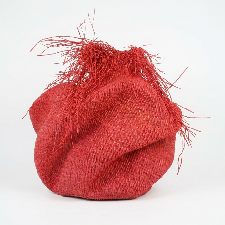 Hairy Red Wavy Basket | Rust Coil, Handwoven Ghana