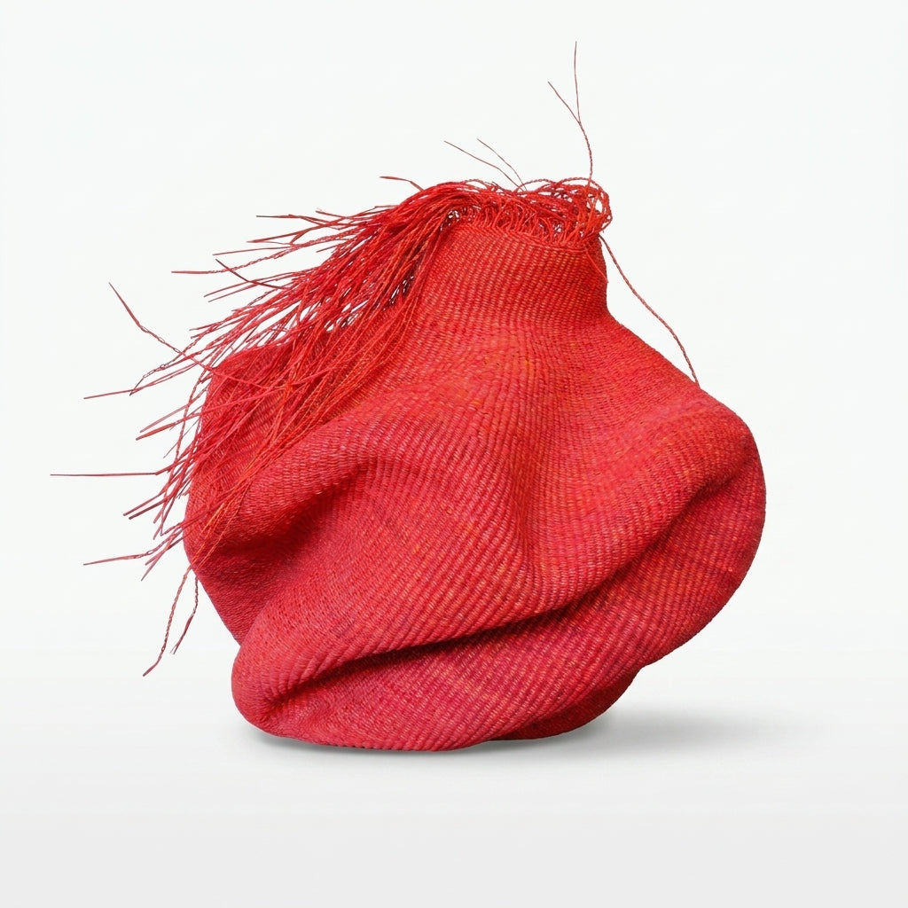 Hairy Red Wavy Basket | Rust Coil, Handwoven Ghana