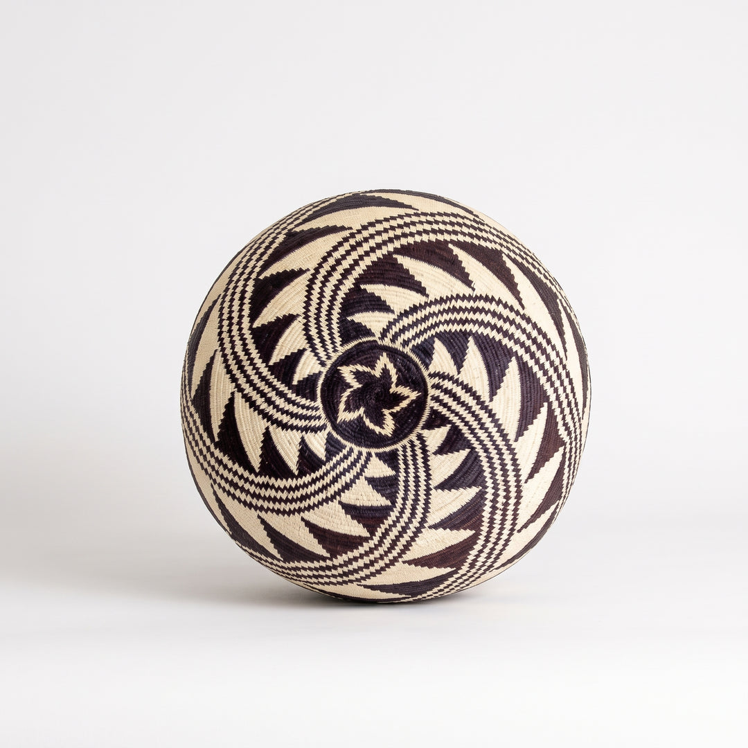 Black Feather Geometric Wounaan Basket - Handmade
